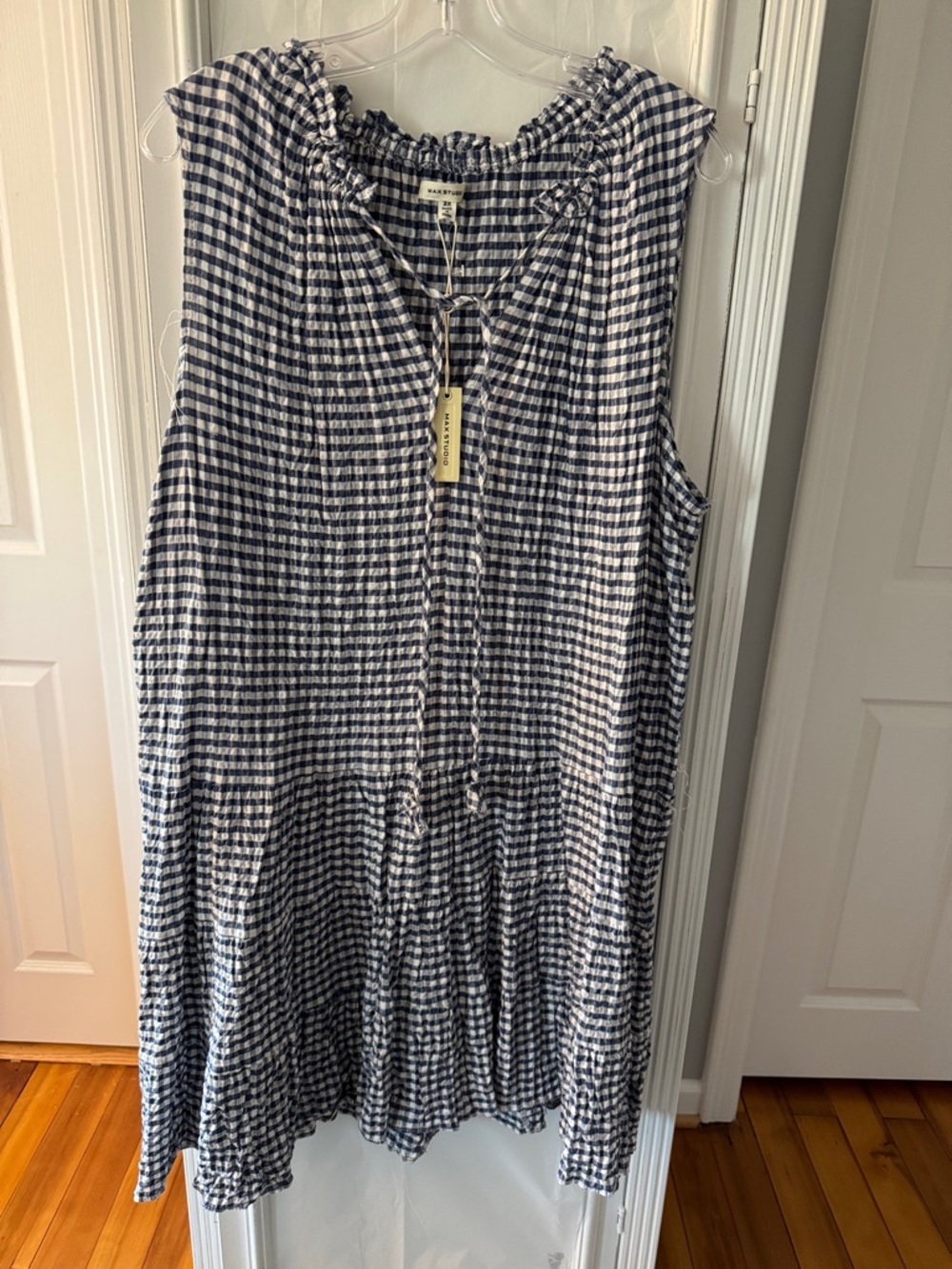 NWT Max Studio Navy & White Gingham Sleeveless Midi Dress Sz 3X